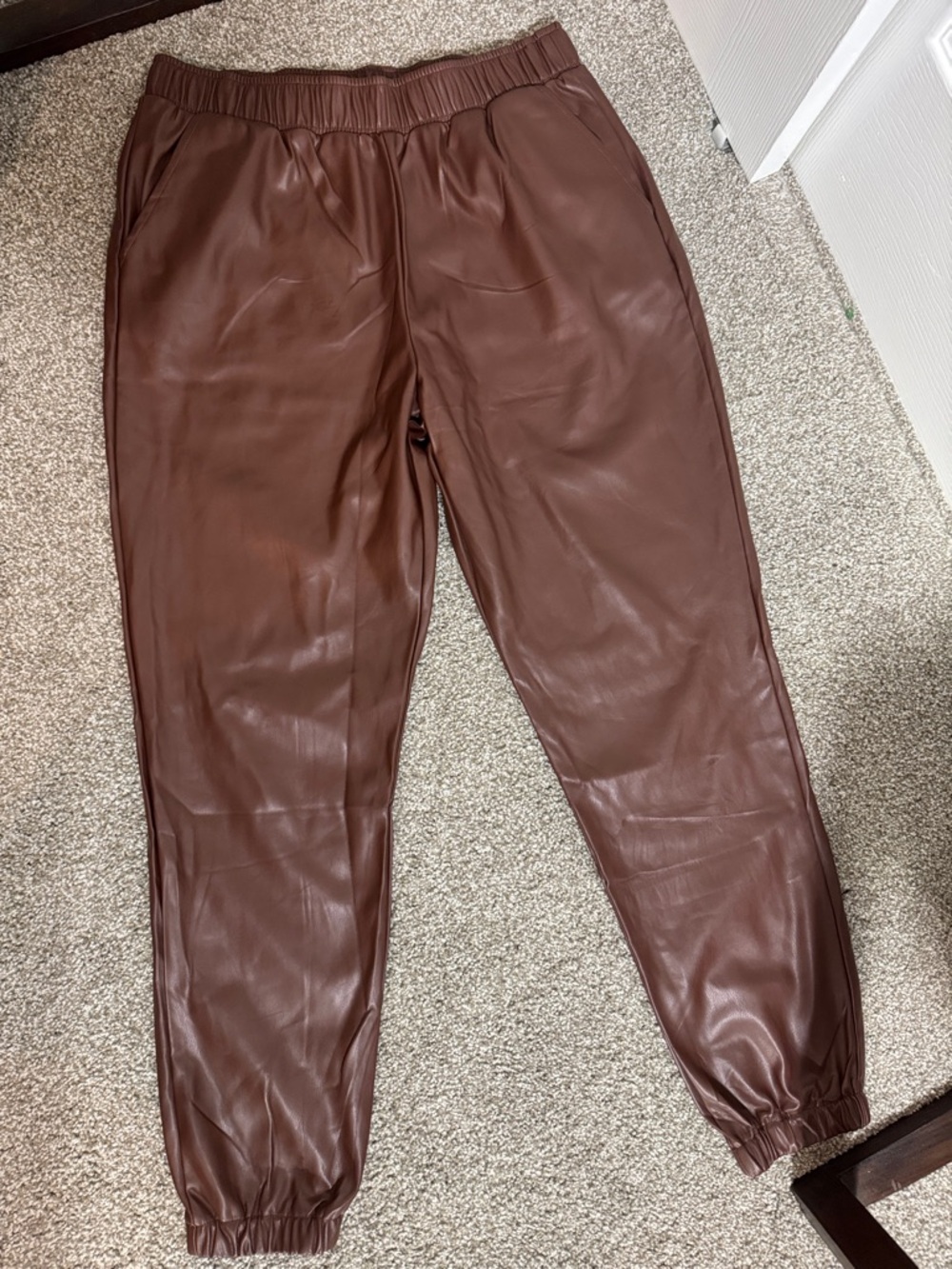 WeWoreWhat Chocolate Brown Faux Leather Joggers